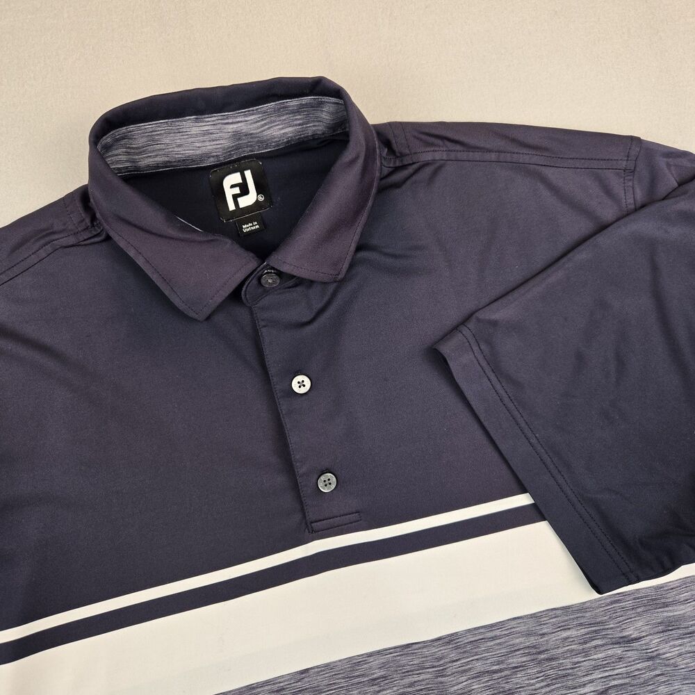 FootJoy FJ Golf Polo Shirt Men's XL Navy Blue Gray White Colorblock Stretch